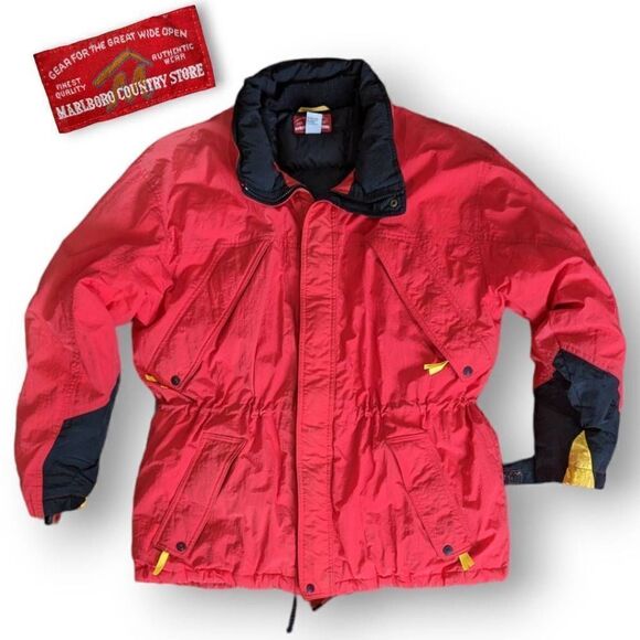 Vintage Marlboro Down Filled Puffer Jacket Full Zip Men's Size XL - Picture 1 of 12